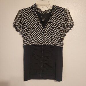 INC International Concepts Silk Black Polka Dot Y2k Stretch Waist Top Women's 10